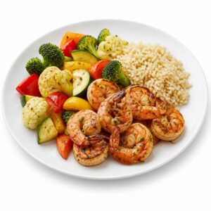 Fitnessteller mit gegrillten Knobigarnelen